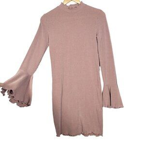 Paper Crane Women's Mock Neck Flair Sleeve Dress Dusty Pink Sz S